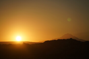 sunset in the mountains of Cappadocia 