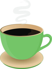 Green realistic coffee cup with smoke isolated on white background