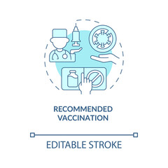 Recommended vaccination blue concept icon. Protection against covid abstract idea thin line illustration. Reducing risk from severe illness. Vector isolated outline color drawing. Editable stroke