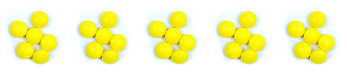 Assorted pills and capsules isolate on a white background. Selective focus.