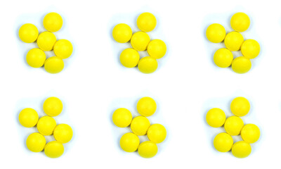 Assorted pills and capsules isolate on a white background. Selective focus.