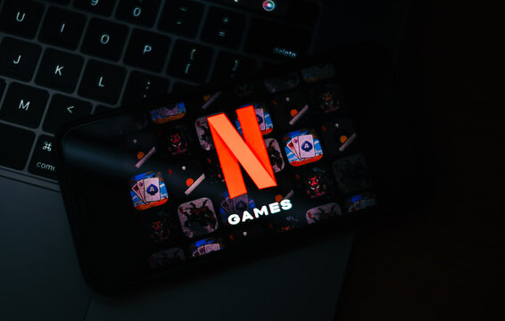 Netflix games logo on the screen. Rostov-on-Don, Russia. 15 November 2021 