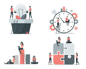 Time management. Business teamwork illustrations. Colored flat vector illustration. Isolated on white background.