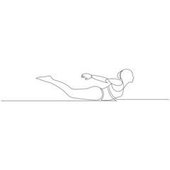 Woman doing Yoga Locust Pose. Continuous line drawing. Yoga class exercise concept. Vector illustration