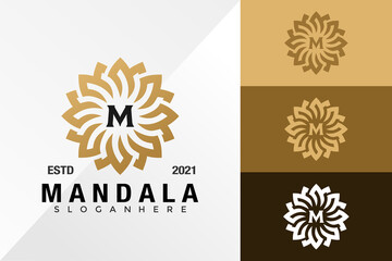 Fototapeta na wymiar Letter M Mandala Ornament Logo Design Vector Template