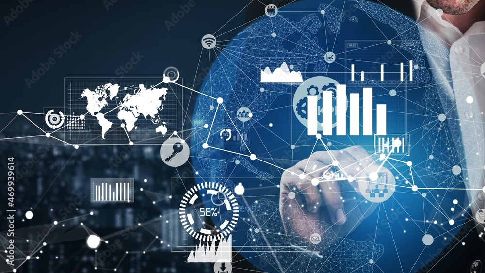 Poster conceptual business dashboard for financial data analysis . 3d render computer graphic .