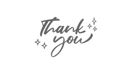Thank you lettering text with shinning sparks. Hand written message.