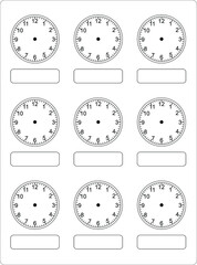 Game for kids. What time is it? Educational exercises for kids. Worksheets for practicing motor skills of children. Useful games for preschool and kindergarten. Black and white