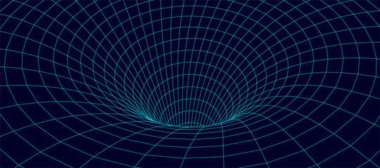 Wireframe abstract tunnel. 3D tunnel grid. Futuristic 3d portal. Network cyber technology. Vector illustration.