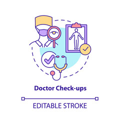 Doctor check ups concept icon. Risk of arthritis reduction abstract idea thin line illustration. Physical examination. Medical inspection. Vector isolated outline color drawing. Editable stroke