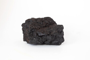 Natural black hard coal stone on white background
