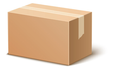 Closed cardboard box mockup. Sealed parcel package in realistic style