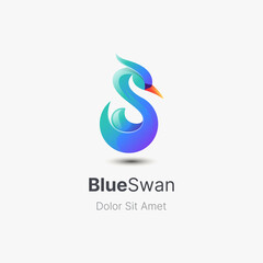 Blue swan with smooth gradient logo.