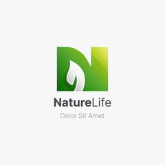 Natural leaf with letter n logo