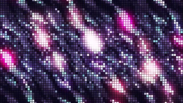 Colorful pink and purple shimmering mosaic tiles of pink and purple colors, seamless loop. Motion. Bright sequins flowing texture resembling fabric.