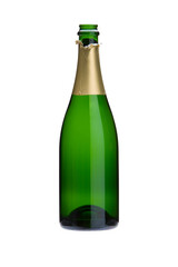 Geöffnete Champagnerflasche isoliert vor weissem Hintergrund