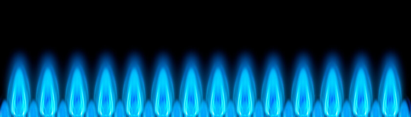 Blaue Gasflammen als banner vor dunklem Hintergrund