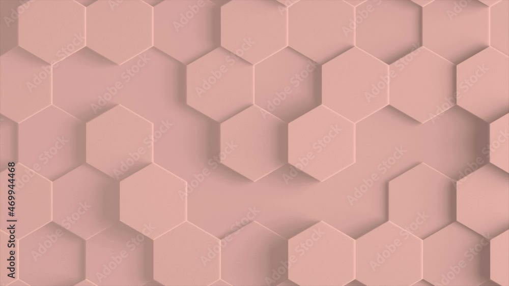 Wall mural moving hexagonal grid wall with shadows. loop 4k 3d animation.