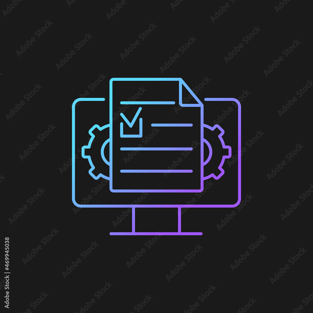 Poster document management gradient vector icon for dark theme. creating, organizing online documents. cont