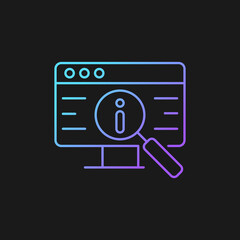 Researching information online gradient vector icon for dark theme. Collect data via internet. Internet-based resources. Thin line color symbol. Modern style pictogram. Vector isolated outline drawing