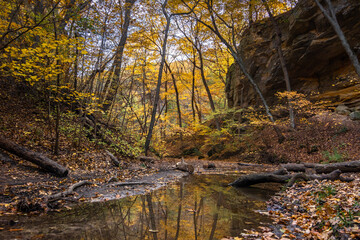 Fall reflection in Ottawa canyon.  Starved Rock state park, Illinois.
