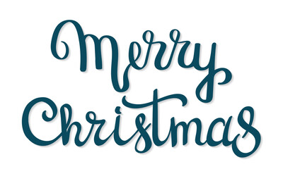 Merry Christmas hand drawn lettering with vector shadow for greeting card, poster and banner