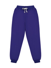 Violet jogger pants mockup. Template Sports trousers front view for design. Fitness wear isolated...