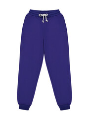 Violet jogger pants mockup. Template Sports trousers front view for design. Fitness wear isolated on white