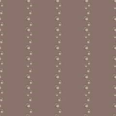 Watercolor seamless pattern from hand painted illustration of brown paws of predator as tiger, bear, cat, dog or wolf, foot print with claws on brown background. Abstract ornament for design textile