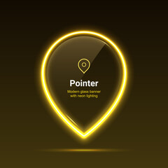 Pointer. Glass banner with neon lighting. Retro futurism. Vector