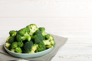 broccoli of fresh green broccoli in bowl over coloredbackground. , close up. Fresh vegetable