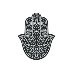 Hamsa Hand Icon Silhouette Illustration. Spiritual Vector Graphic Pictogram Symbol Clip Art. Doodle Sketch Black Sign.