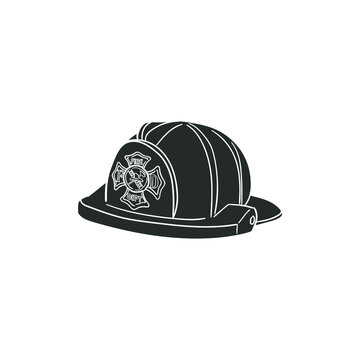 Fireman Helmet Icon Silhouette Illustration. Firefighter Vector Graphic Pictogram Symbol Clip Art. Doodle Sketch Black Sign.
