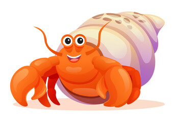 Cute hermit crab cartoon illustration isolated on white background
