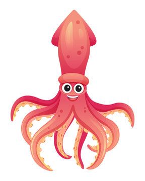 Cute squid cartoon illustration isolated on white background