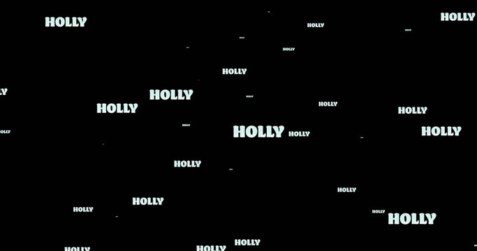 Image of holly text in repetition at christmas on black background - Powered by Adobe