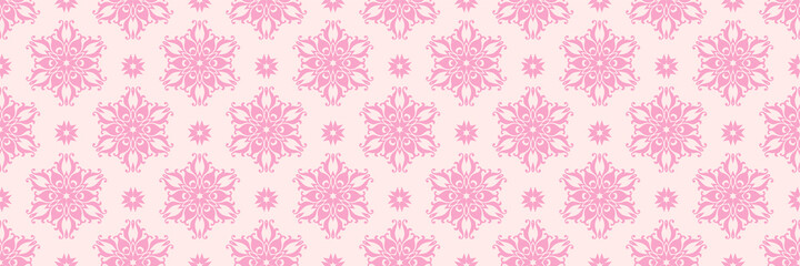 Naklejka na ściany i meble Beautiful background pattern with floral pink ornament on a light pink background for your design. Seamless background for wallpaper texture. Vector illustration