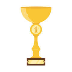 First place prize victory. Symbol of Victory, Gold Trophy Cup isolated on white. Championship prize. Concept of Winning of competition, Winner trophy award and success.