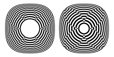 Abstract striped lines op art pattens. 3D illusion effect.