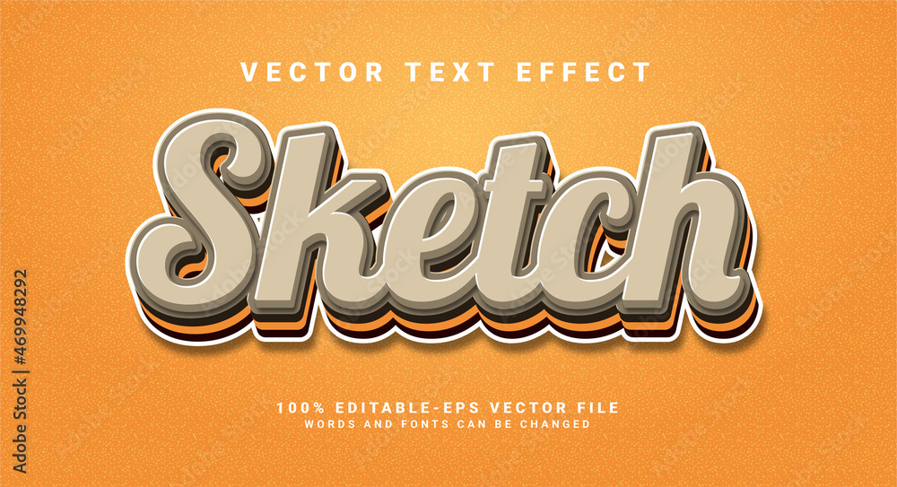 Poster sketch 3d text effect. editable text style effect with orange color theme.