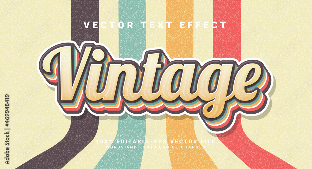 Poster vintage 3d text effect. editable text style effect with colorful theme.