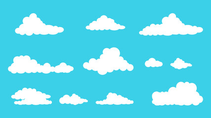 clouds collection isolated on blue sky panorama. vector illustration