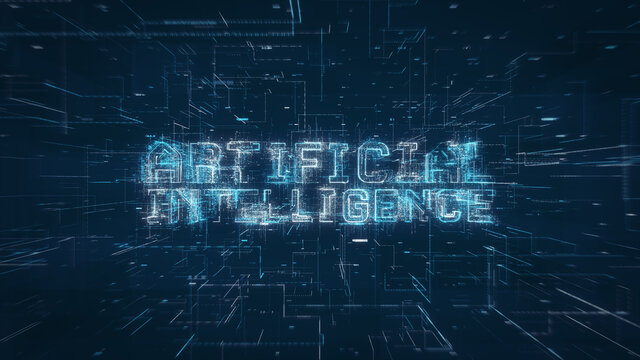 Artificial Intellgence title key word on a binary code digital network background