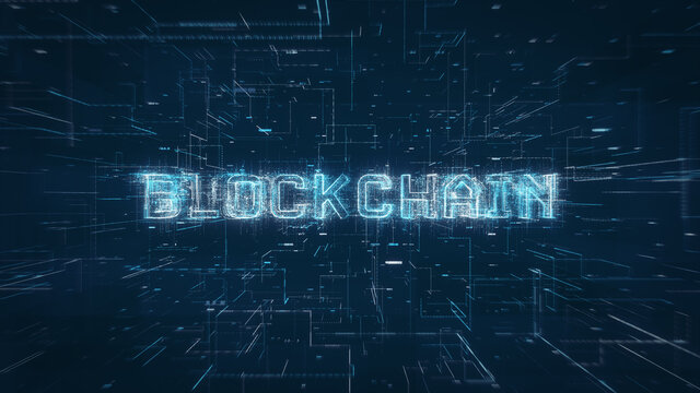 Block Chain title key word on a binary code digital network background