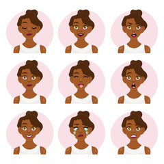 set of facial expressions women