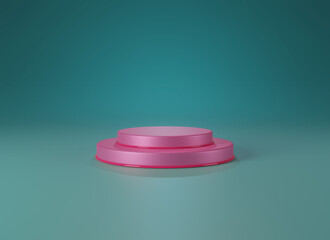 3d pink round podium decorate with golden edge platform product presentation or Advertising  product stand on pastel green background in pastel colors 3d rendering