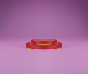 3d red round podium decorate with golden edge platform product presentation or Advertising  product stand on pink background in pastel colors 3d rendering