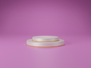 3d white round podium decorate with golden edge platform product presentation or Advertising  product stand on pink background in pastel colors 3d rendering