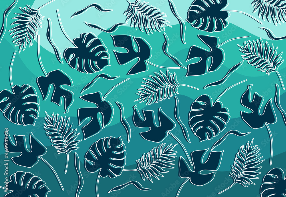 Poster abstract background with simple tropical leaves pattern
