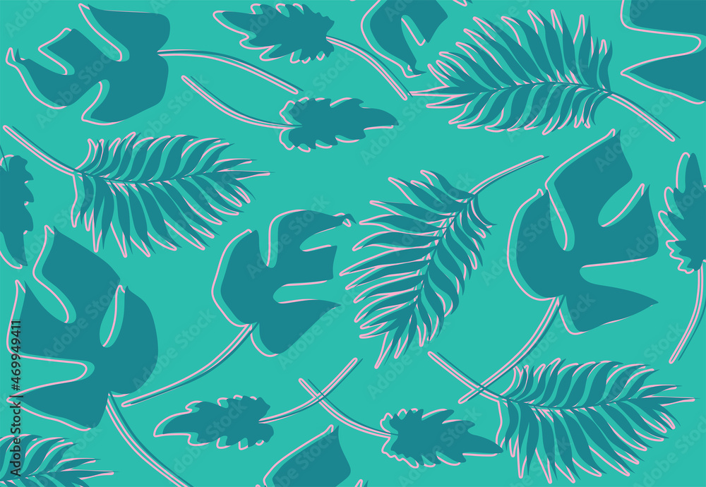Poster abstract background with simple tropical leaves pattern